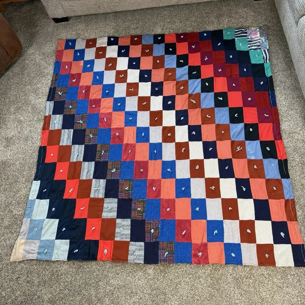 Vintage Handmade Patchwork Blocks Hand Quilt‎ 81